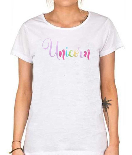 Remera De Mujer Unicorn Letras Texto Colores