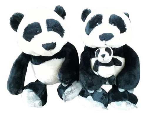 Urso Panda Nini De Pelúcia + Pai 35cm + Mãe 25cm Filhote 8cm
