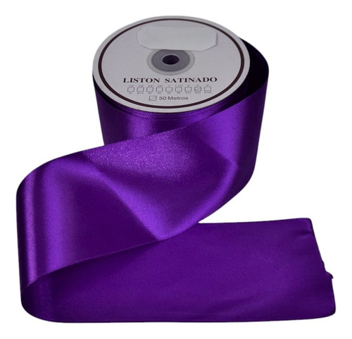 Listón Satinado Una Cara 7 Cm Ancho Con 50 Metros Color Morado Liso