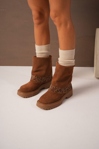 Botas Mujer Gamuza Tachas Urbanas Caña Doblada Moda Lilo