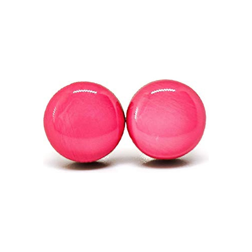 Stud Earrings, Rouge Pink 10 Mm Round Studs For Women G...