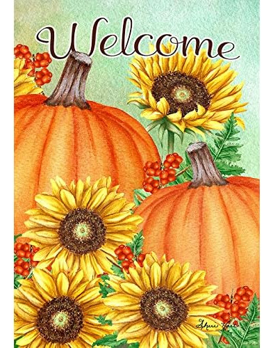 1112208 Pumpkins And Sunflowers Fall Flag 12x18 Inch Do...