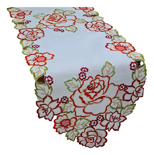 Sendero de mesa bordado con flores, Holanda, 1,80 m, color blanco con flor roja