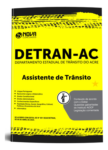 Apostila Concurso Assistente De Trânsito - Detran Ac 2024 - Editora Nova