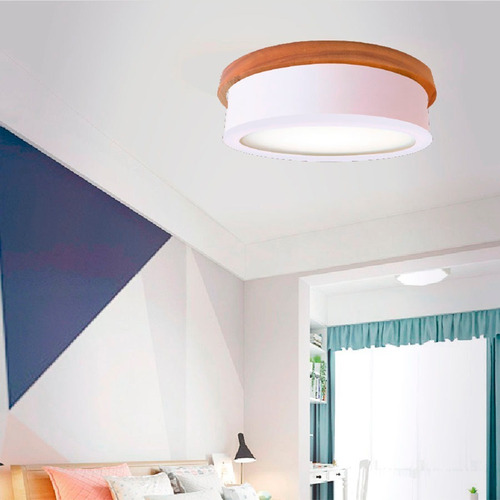 Plafon Pipe Grande Madera Led Ø35cm Living Cocina Buena Luz
