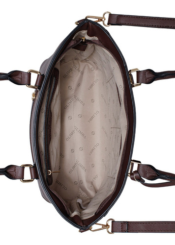 Bolsa Tote De Mujer Grande Compartimientos Amplios 88519 Marrón Lisa Oro