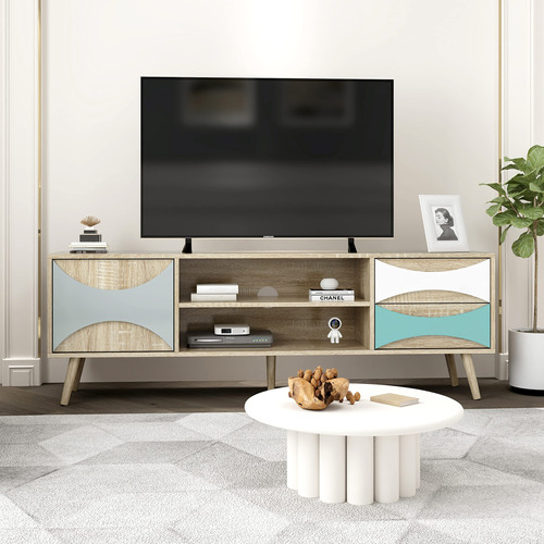 Tv Stand With Storage Cabinet And Shelves, Tv Table For Liv.