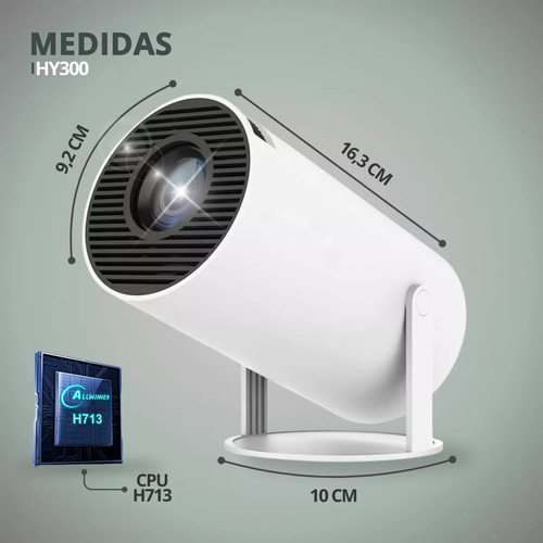 Projetor Hy300 Wifi 6 Hd 260 Ansi Android Cpu Allwinne H713 Smartv Box Br Atualização Branco