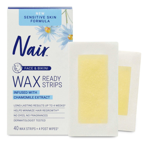 Bikini Depilatorio Con Tiras De Cera Nair Sensitive Face X40