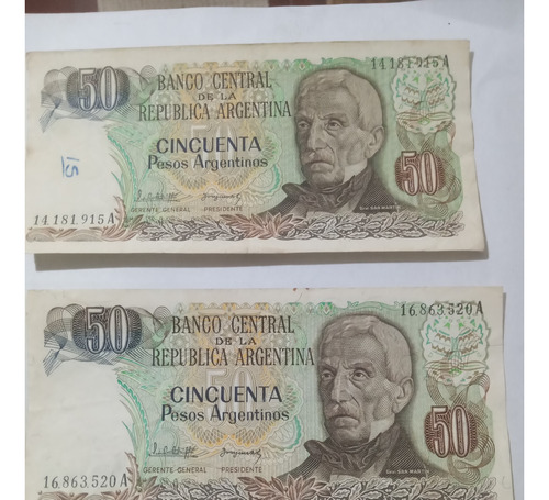 2 Billetes 50 Pesos Argentinos. 