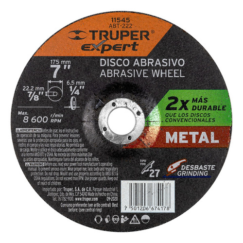 Disco T.27 Desb. Metal 7' Profesional Truper 11545
