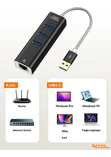 Adaptador Usb A Ethernet Cablecreation Hub Usb 3.0 De 3 Puer