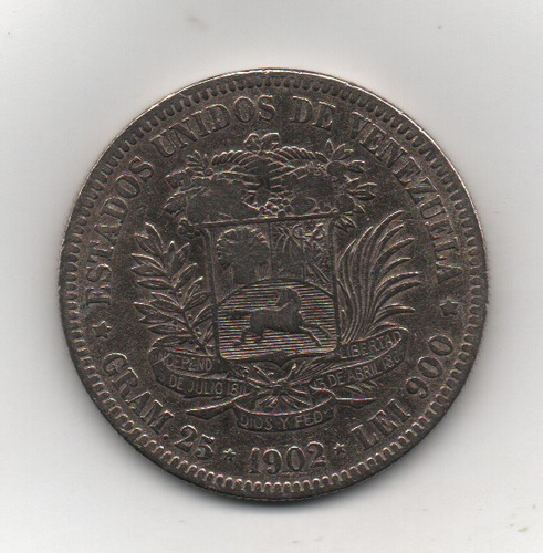 Moneda De 5 Bs Fuerte De 1902