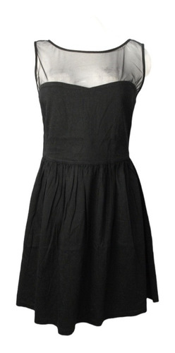 Vestido Juvenil Negro Escote Corazón Simulado Con Mesh 