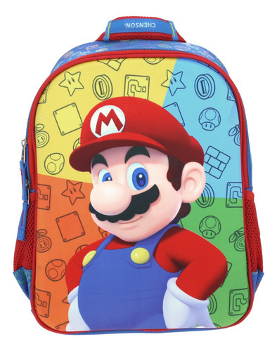 Mochila Chica Chenson Preescolar Kinder Mario Bros Colores Mb65624-9 Coleccion Playba Color Azul