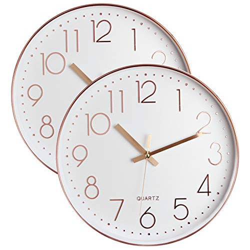 Tebery 2 Pack Silencioso Reloj De Pared De Oro Rosa Relojes 