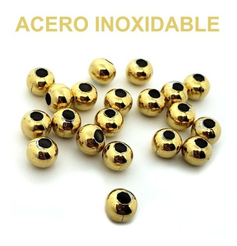 50 Cuentas De Acero Inoxidable Dorado 6 Mm