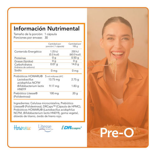 Pre-o Prebióticos Y Probióticos 30 Capsulas Sabor Sin Sabor