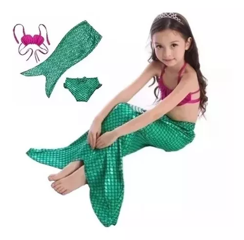 Fantasia Sereia Cauda Conjunto 3 Pcs Biquíni Infantil Menina