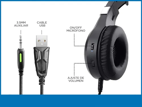 Auricular Gamer Gadnic ABLUE103 Led Rgb color negro