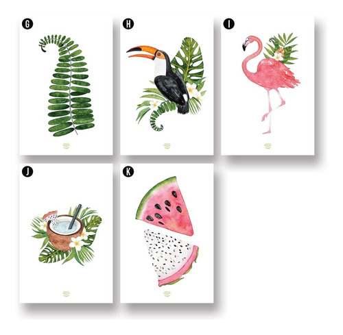 Imagen 3 de 10 de Set De 3 Cuadros (3 A4) Diseños Tropicales A Elección