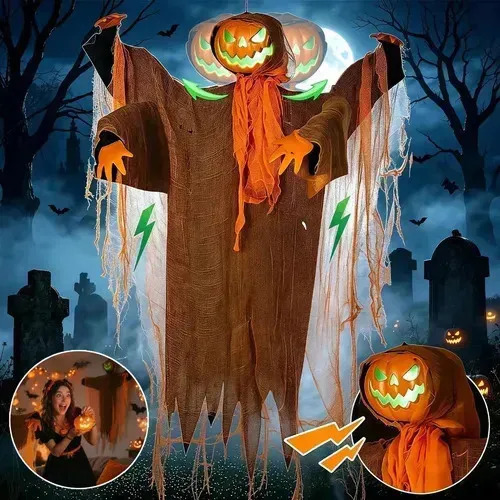 Fantasma Colgante de Calabaza Decoración para Halloween con Luces y Sonido, de 1.22 m