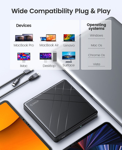 Lector Y Quemador De Cd/dvd Externo Con 2 Usb 3.0+tf+sd