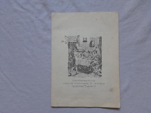 Antiguo Carta Menu Casa Sobrino De Botin, España (Usado)