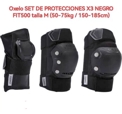 Oxelo, Set De Protectores X3 Negro Fit500 Talla M (50/75kg) 