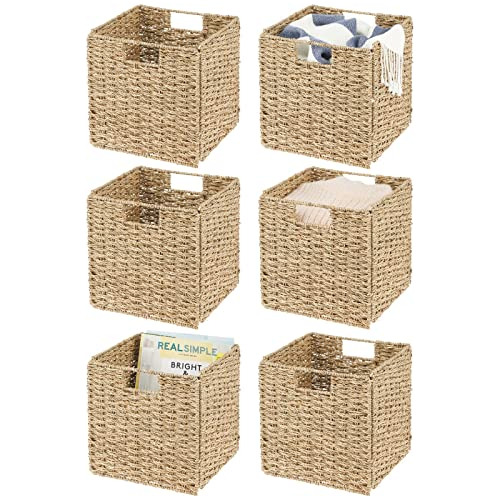   Seagrass Woven Cube Bin Basket Organizer With Handles...