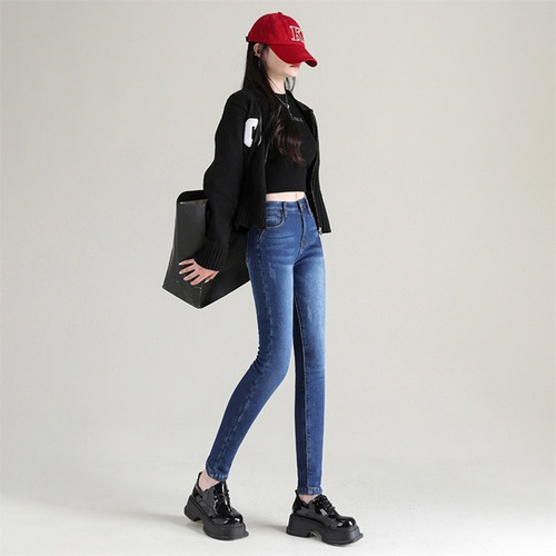 Jeans Cálido Felpa Elástico Invierno De Mujer