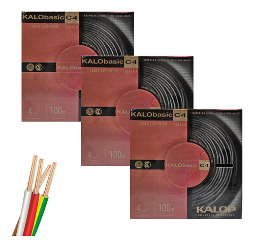 Cable Unipolar 4mm Kalop Normalizado Pack X3 (300 Metros)