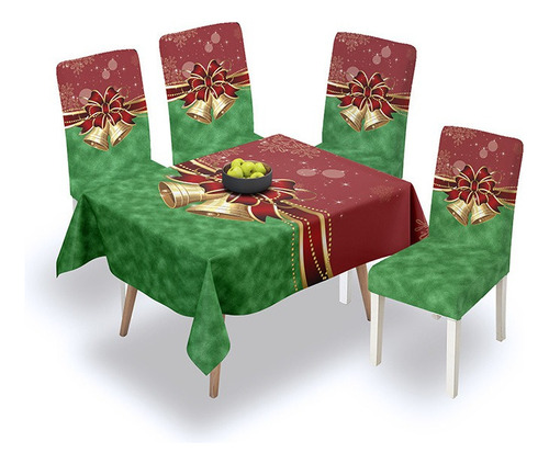 Mantel Decorativo Comedor Navidad+ 4 Fundas Sillas 140*180