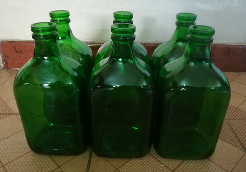 Lote De 6 Botellas De Vidrio Verde Vacías De 750 Ml Sin Tapa