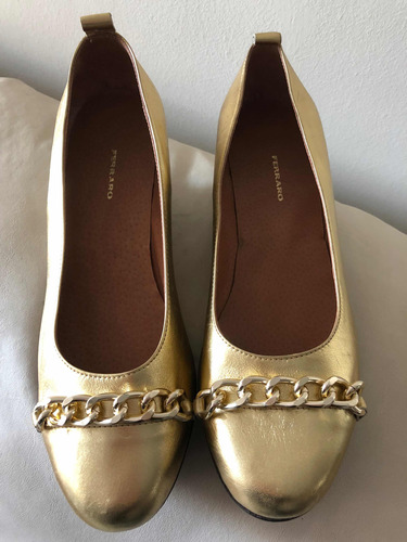 Ferraro Zapatos Cuero Dorado Plataforma Talle 41 Nuevos !!!!