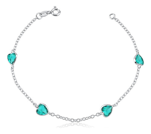 Pulseira Prata 925 Feminina Coração Zirconia Turmarlina