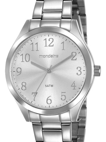 Relógio Mondaine Feminino Moda Luxo Prata Original Números Cor do fundo Prateado