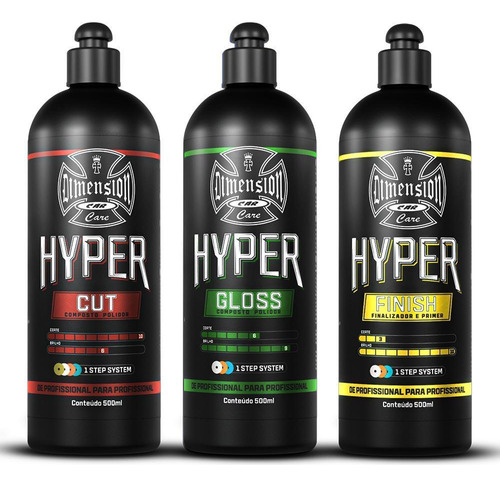 Kit Polimento Corte Refino E Lustro Hyper Dimension 500ml