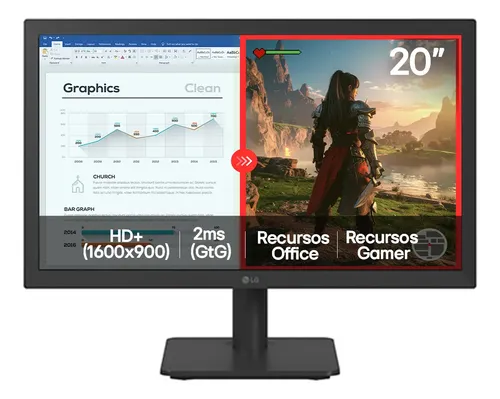 Monitor LG Led Home & Office 20u401a-b Tela 20 Hd+, LG Switch, Modo Leitura E Flicker Safe, Hdmi, Vga, 2ms (gtg), 75hz,... Preto 127/220v