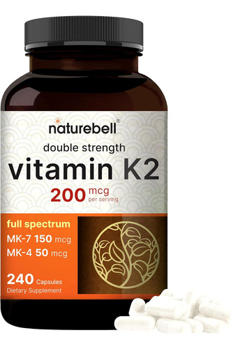 Vitamina K2 Con Mk-7 Y Mk-4 Complejo 200 Mcg, 200 Capsulas