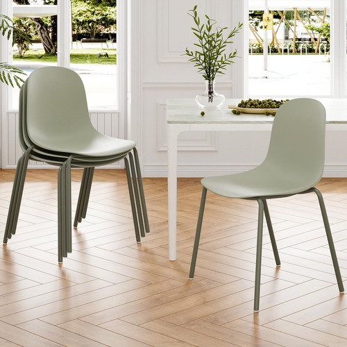 Modern Plastic Stackable Dining Chair Set Of 4 With Metal