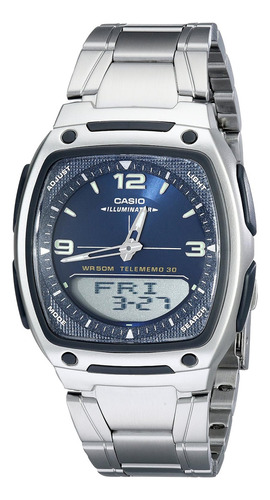 Reloj Analógico-digital Acero Inoxidable Casio Eaw-aw-81d Color De La Correa Plateado Color Del Fondo Azul
