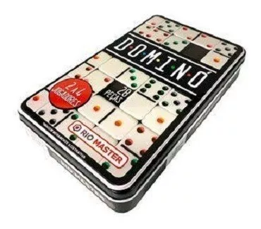 Jogo de Domino Colorido 6 Cores 1CX Lata e Plástico c/28 Peças EM OFERTA