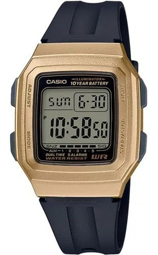 Reloj Casio F201 9a Unisex Digital Correa Resina Negro Color del bisel Dorado