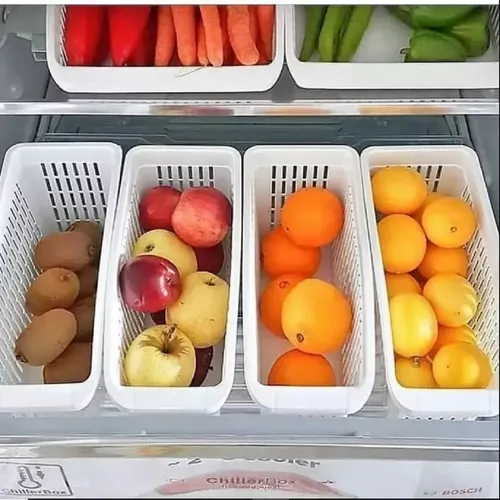 Ordene Jogo de 4 Caixas Organizadoras Pequena para Frutas Verduras Legumes  Saladas Cesto Organizador Plástico para Geladeira Potes Plastico Tapoer  Cozinha Organização Kit Pote Retangular Conjunto Empilhável