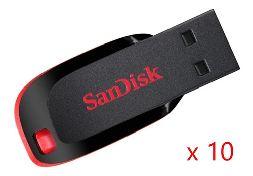 Imagen 3 de 4 de Pack X10 Pendrive Sandisk Cruzer Blade 32gb 2.0 Negro Y Rojo