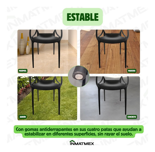 Silla Master Apilable Interiores Y Exteriores Inmatmex 4pzas Estructura de la silla Negro Asiento Negro Diseño de la tela No tiene tela