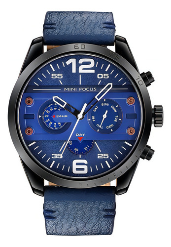 Mini Focus Reloj De Cuero Impermeable De Cuarzo Para Hombre Color Del Bisel Azul/negro