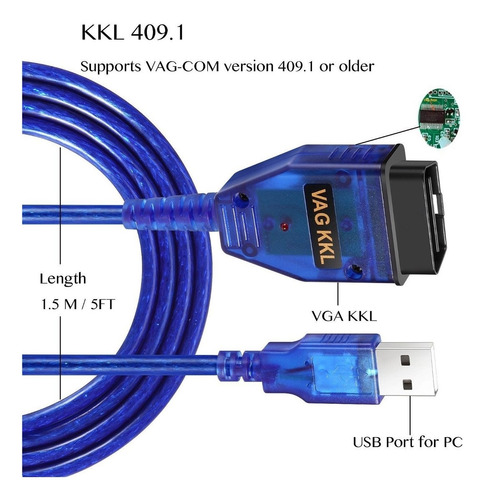 Imagen 4 de 5 de Vag-com Kkl409.1 Obd2 Cable Usb Auto Scanner Scan Tool Para