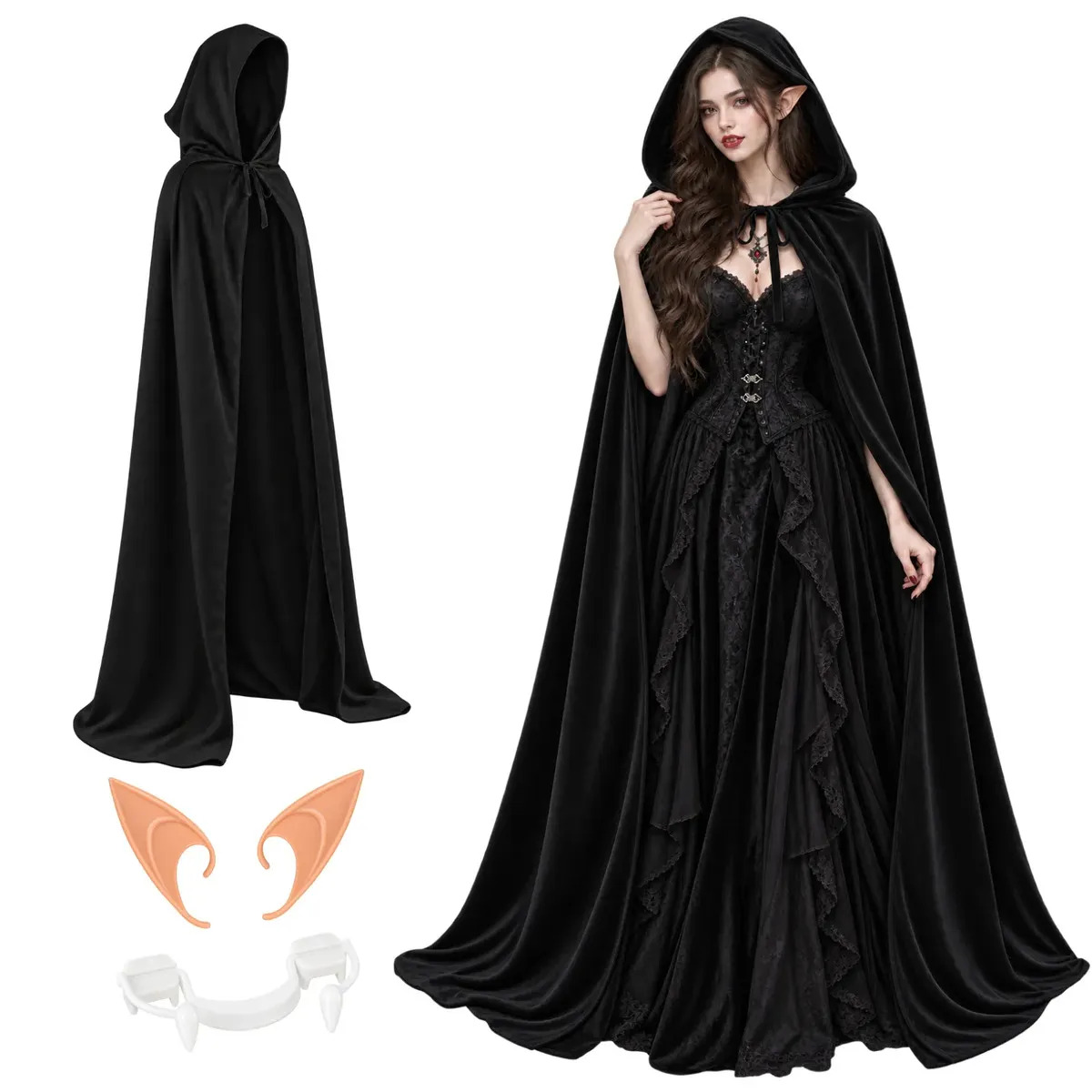 GALASALA Disfraz Halloween Para Hombres Y Mujeres Capa Vampiro Negro